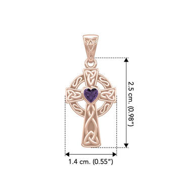 Celtic Cross Rose Gold Pendant with Heart Gemstone UPD5337 - Jewelry